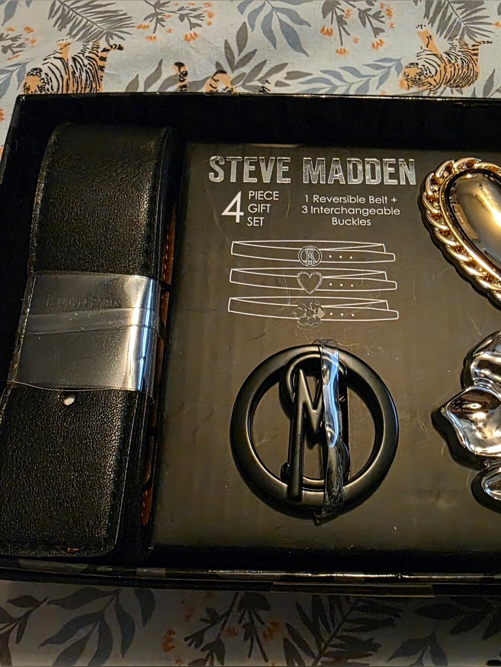 Steve Madden Black Belt with Interchangeable Silver & Gold Buckles
